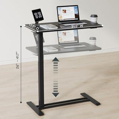 FLEXISPOT H7 32" Pneumatic Height-Adjustable Overbed Table with Wheels | C-shaped bedside table,Medical End Table,Rolling Cart TV Tray,Laptop desk for Hospital Home office use,31.5"Wx17.7"D,Black - color: Black, size: Large