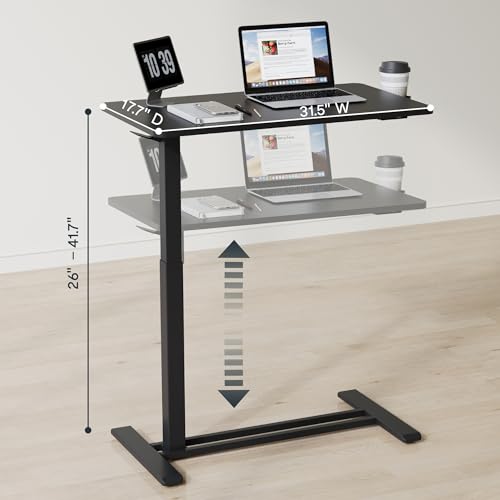 FLEXISPOT H7 32" Pneumatic Height-Adjustable Overbed Table with Wheels | C-shaped bedside table,Medical End Table,Rolling Cart TV Tray,Laptop desk for Hospital Home office use,31.5"Wx17.7"D,Black - color: Black, size: Large