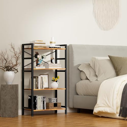4 Tier Bookshelf,Storage Shelf with Steel Frame,Free Standing Open Book Shelves Storage Display Shelf - size: 4 Tier