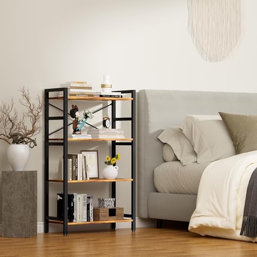 4 Tier Bookshelf,Storage Shelf with Steel Frame,Free Standing Open Book Shelves Storage Display Shelf - size: 4 Tier