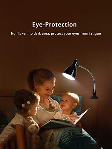 Desk lamp Eye-Caring Table Lamps, 360°Rotation Gooseneck Clip on Lamp Reading Light Portable Reading Book Light Clamp Study Desk Lamps for Bedroom and Office Home Lighting (Black) - color: Black