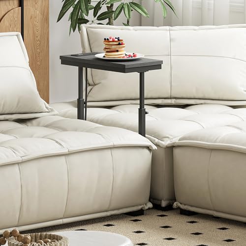 TUTOTAK End Table with Charging Station, Side Table, Tall Couch Table | Sofa Table, for living Room, Bedroom, Black TB01BK084 - color: Black, size: 1 Pack, style: With Plug