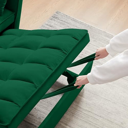 55" Pull Out Sleeper Sofa, Velvet Loveseat with Side Pockets, Green | Velvet upholstery, 5-level adjustable back, Pull-out bed design, Sturdy frame with side pockets - color: Green