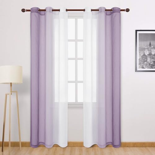 DWCN Ombre Sheer Curtains - 84 inches Long Faux Linen Gradient Semi Voile Curtains for Bedroom and Living Room, Set of 2 Grommet Top Window Curtain Panels, 42 x 84 Inches Long, Lavender - color: Lavender, size: 42"W x 84"L (Pack of 2)