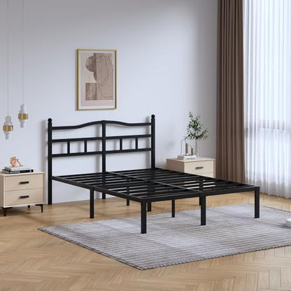 SHOANED Metal Bed Frame with Headboard - 14 Inch King Size Heavy Duty Bedframe Black Basic Steel Slats Platform No Box Spring Needed/Easy Assembly/Noise Free - size: King, style: 14 Inch with Headboard