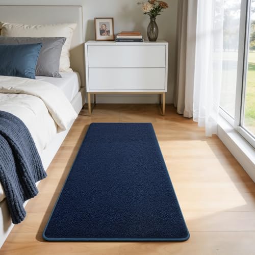 Modern Hallway Runner Rug, 2x4 Navy Blue Washable Non Slip Rug | Thickened Memory Foam, Low Pile, Solid Minimalist Soft Indoor Carpet for Bedroom Bedside Entrance Room Decor - color: Navy Blue, size: 2' x 4' (Runner)