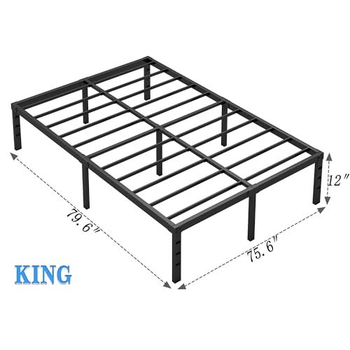 NEW JETO Metal Bed Frame,King Size Bed Frame with Storage Space,12 Inch | Heavy Duty Sturdy Mattress Foundation,Easy Assembly,No Box Spring Needed,Black - size: King, style: 12 Inch