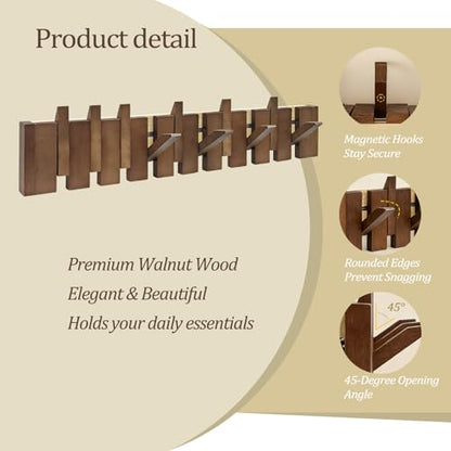 26.8" Wooden Piano Key Coat Rack Wall Mounted, 10 Hooks Natural Walnut Wall Coat Rack, Wall Mounted Coat Rack for Hanging Coats/Hats/Keys/Towels/Bags - size: 10 Hooks