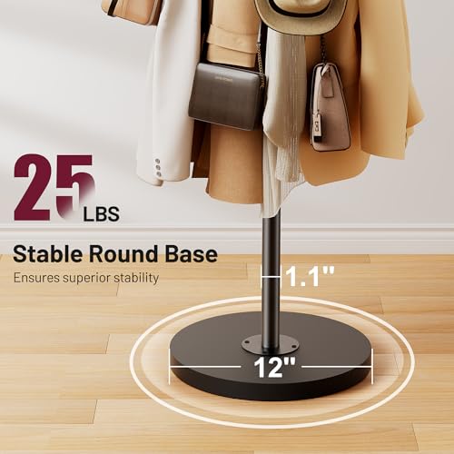SLEEPING LAMB Coat Rack Freestanding with Umbrella Holder, Coat Hanger Stand with Wood Base Fits Entryway, Living Room, Bedroom, Office, Clothes Tree Holder with 8 Hooks for Jackets, Hats, Bags, Black