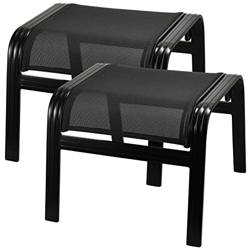 Patio Footstools Outdoor Foot Rest Aluminum Ottomans Portable Seat Wicker Furniture Stackable Ottoman 2 Pieces Black - color: 2 Pieces-black