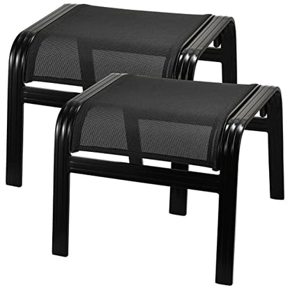Patio Footstools Outdoor Foot Rest Aluminum Ottomans Portable Seat Wicker Furniture Stackable Ottoman 2 Pieces Black - color: 2 Pieces-black