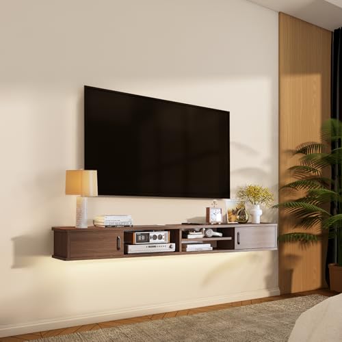 FurniNova Floating TV Stand,51'' Wall Mounted TV Console,Floating TV Shelf,Wall TV Cabinet,Floating Entertainment Shelf,Walnut - size: 51 IN