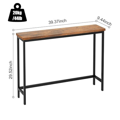 VASMIA Console Table, Entryway Table, Narrow Sofa Table, 39" Hallway Table for Entryway, Living Room, Bedroom, Foyer, Rustic Brown and Black - color: Rustic Brown+black, size: 9.44"D x 39.37"W x 29.52"H