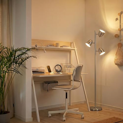 Brightech Jacob LED Standing Lamp, Modern Bright Floor Lamps for Living Rooms & Bedrooms, Tall LED Lighting Lamp with Adjustable 3 Light Tree – Satin Nickel - color: Nickel