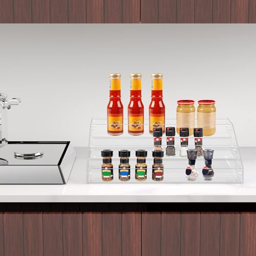 PMMASTO Widen Tiered Spice Rack, Seasoning Organizer, Clear Acrylic Vertical Shelves Can Organizer for Countertop, Cabinet, Pantry, Kitchen Organization and Storage - 3 Tier - size: Widen 3 Tier - inner width 3''