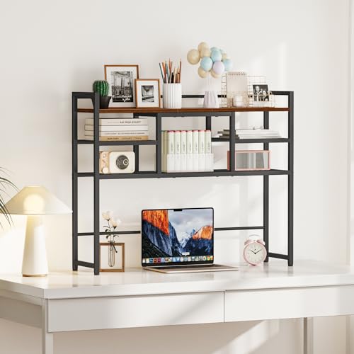 Snughome Desk Shelf, 38.6" Desktop Bookshelf, Desk Hutch Dorm, Countertop Storage Hutch with 5 Shelves for Computer Desk, Multipurpose Wood Desktop Display Organizer Rack for Home Office Dorm