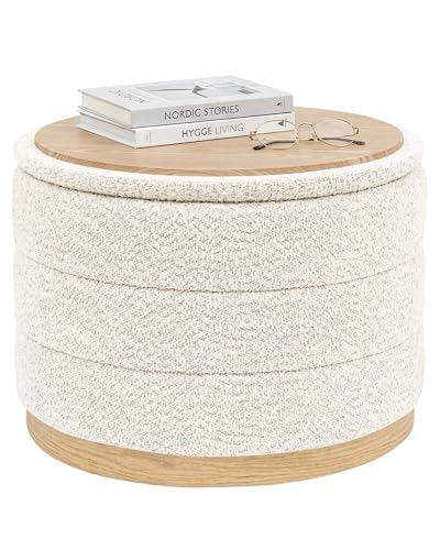 PINPLUS Chenille Folding Ottoman Footstool, Round Storage Ottoman, Soft Fabric, 330 lbs Load Capacity, Large Ottoman for Living Room, Bedroom, Dorm, White Colors - color: White, size: 22.8"D x 22.8"W x 17.3"H