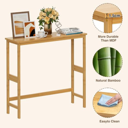 VASMIA Console Table, Small Entryway Table, Narrow Bamboo Sofa Table, for Entryway, Living Room, Foyer, Natural - color: Natural, size: 9.45"D x 31.5"W x 29.53"H