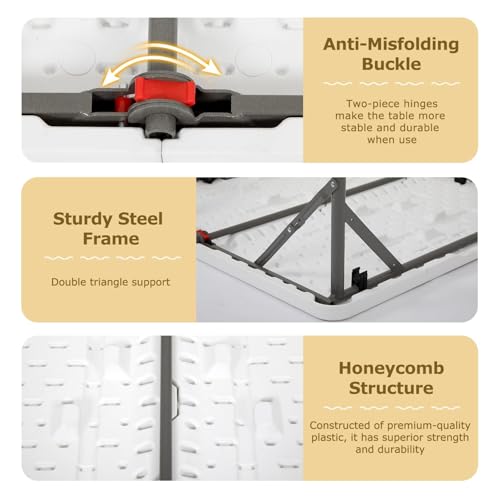 34" Folding Card Table, Heavy Duty Plastic Square Table - Portable Fold-in-Half w/Handle & Lock for Camping, BBQ, Party, Events - size: 34‘’ Square