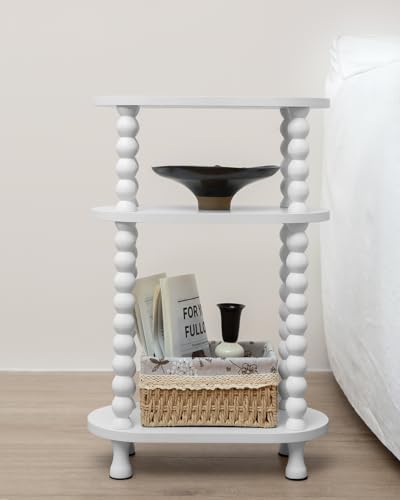 3-Tier Narrow Side Table, Slim End Table for Small Spaces | Skinny wooden side table with shelf storage. Ideal as living room accent or bedroom nightstand.Easy assembly, space-saving - color: White