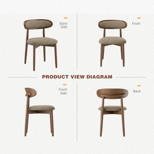 Wooden Dining Chairs Set of 2, Modern Fabric Upholstered Dining Room Chair, Kitchen Side Chairs, Farmhouse Dinner Chair with Curved Back for Kitchen, Camel - color: Camel, size: Set of 2