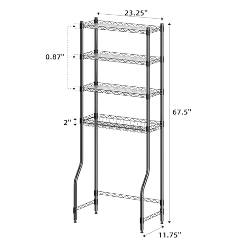 Simple Trending 4 Tier Over The Toilet Storage Rack, Bathroom Organizers and Storage Over Toilet with Adjustable Shelf and Basket, (Black) - color: 4-tier Black