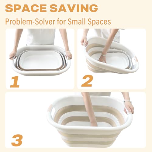 OOAMBB 43L(11.5Gallon) Collapsible Plastic Laundry Baskets (Beige, 2 Packs) | Pop Up Laundry hamper/Storage Container,Foldable Laundry Basket with Large Capacity,Sturdy,Space Saver - color: Beige