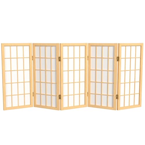 2 ft. Short Desktop Window Pane Shoji Screen - Natural - 5 Panels - color: Natural, size: 5 Panel