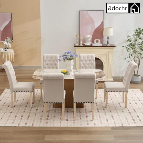 adochr Dining Chairs Set of 2, Linen Armless Parsons Chairs,Beige | Wooden Legs&Tufted Buttons, Upholstered Dining Room Chair for Kitchen/Dining/Living Room - color: Beige, size: 2PCS