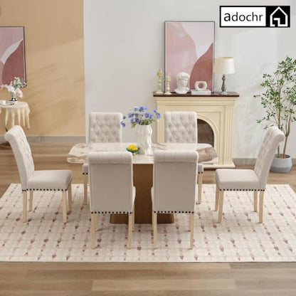 adochr Dining Chairs Set of 2, Linen Armless Parsons Chairs,Beige | Wooden Legs&Tufted Buttons, Upholstered Dining Room Chair for Kitchen/Dining/Living Room - color: Beige, size: 2PCS