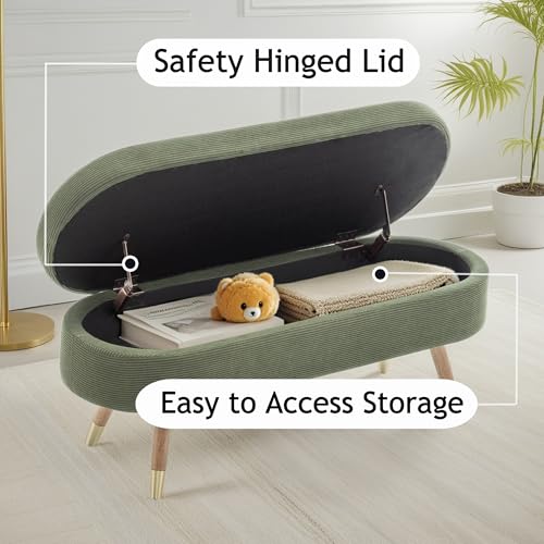 IAFIKE Oval Storage Bench 43.5" Ottoman Bench Upholstered Boucle Fabric Footrest Bench with Golden Metal Legs End of Bed for Bedroom, Living Room, Entryway,Bed Side (Dark Green) - color: Dark Green