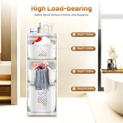 Rolling Laundry Hamper Storage Sorter, 3 Tier Rolling Laundry Hamper Cart White Laundry Baskets with Wheels for Kitchens Bathrooms Bedrooms Classrooms Laundry Rooms