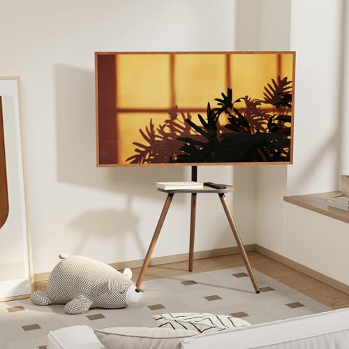 Tripod TV Stand for 43-65" TVs, Swivel, Black Walnut | Height-adjustable easel TV stand, wood media shelf, cable management and VESA up to 400x400 - color: Black, size: 43–65 Inch TVs
