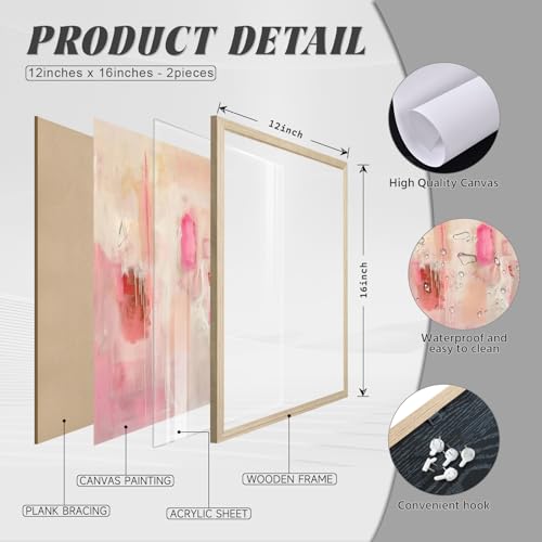 Tocliky Abstract Wall Art Neutral Modern Canvas Painting Decor Pink Beige Minimalist Wall Art Contemporary Abstract Poster Artwork for Living Room Bedroom 12x16 Inch Wood Frame Set of 2 - color: Pink Abstract Prints, size: 12x16 Inch Framed