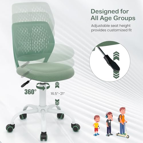 Giantex Kids Desk Chair, Adjustable Children Study Chair, Swivel Armless Mesh Task Office Chair, Computer Desk Chair with Adjustable Height & Lumbar Support (Sage) - color: Sage
