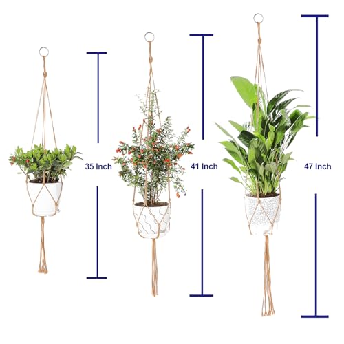 3 Pack Macrame Plant Hanger Indoor, 35 41 47 Inch Handmade Boho Hanging Planter Basket with Screw Hooks S-Hooks and Extension Rope for Indoor Plants Home Decor (POTS NOT Included) (Brown) - color: 2brown