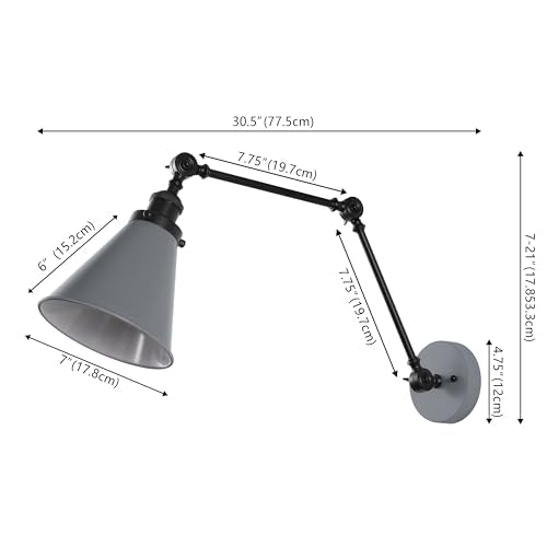 JONATHAN Y Rover 1-Light Wall Sconce 7", Gray/Black, Set of 2 | Adjustable Arm, Hardwired Bedside Reading Swing Arm, Farmhouse Cone Shade, Metal Hardwired Indoor Fixture, LED Bulbs Included - color: Gray/Black, size: Set of 2