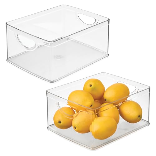 iDesign Pantry Storage Bins with Handles, Set of 2, Clear | Organizer Bins, For Cabinets or Fridge - size: Medium, style: Pack of 2