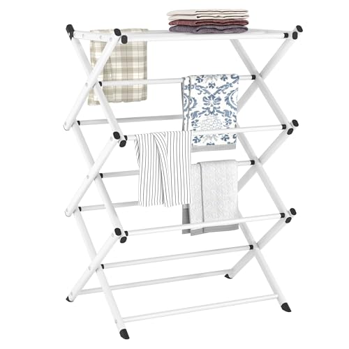Household Indoor Folding Clothes Drying Rack, Dry Laundry and Hang Clothes,Towel Rack for Storage (White) - color: White, size: 24.8" L x 15.4" W x 38.6" H