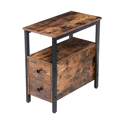 HOOBRO End Table, Narrow Chairside Table with Drawer and Open Storage Shelf, Nightstand for Small Spaces, Stable and Sturdy Construction, Wood Look Accent Furniture, Rustic Brown and Black BF548BZ01G3 - color: Rustic Brown + Black