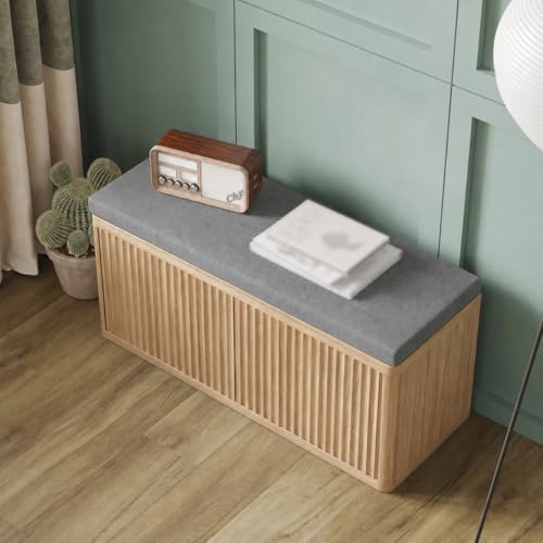 Shoe Cabinet Bench with Cushion,Double Layered Wooden Shoe Bench with Soft Cushion,Shoe Rack for Entryway,Bedroom,Living Room - color: 2 Door Oak Sturdy Shoe Bench