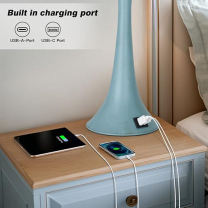 Rinweey Blue Metal Table Lamp Set of 2 with USB C+A Ports, Bedside Lamp, Modern Bedroom Lamps, Coastal Lamp for Night Stands Bedroom Living Room,Nightstand Lamp LED Bulbs Included - color: Blue(2 Pack)