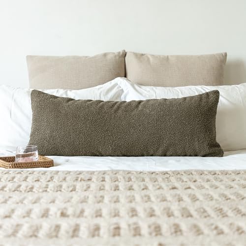 JoraLion 14x36 inch Boucle Lumbar Pillow Cover, Dark Brown Woven Texture Neutral Long Pillow Cover Breathable Cushion Case for Couch Sofa Bed Living Room Home Decor (Cover Only) - color: Brown, size: 36" x 14" (Pack of 1)