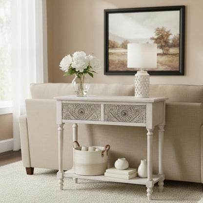 HOMPUS Console Table with 2 Drawers and 1 Shelf, Rectangular Narrow Entryway Table, Antique and Contemporary Accent Sofa Table for Living Room