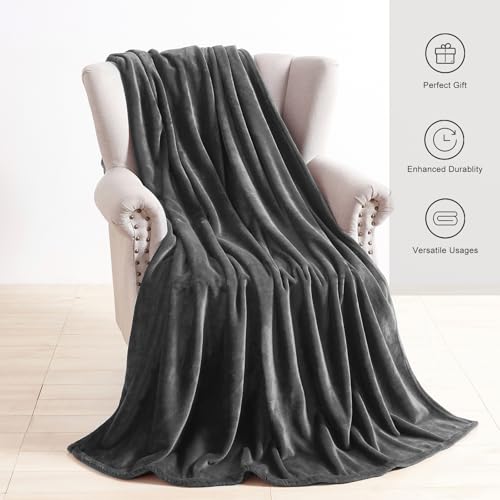 TASTHROW Grey Throw Blanket 50x60 Inches | Soft Plush Cozy Fleece Flannel Throw Blanket, Lightweight Warm Throws for Bed, Couch, Bedroom and Living Room, All Seasons - color: Grey, size: 50"x60"