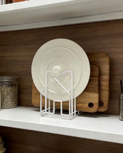 SUNFICON Cutting Board Rack Chopping Board Organizer Pot Pan Lids Holder Thin Bakeware Baking Tray Drying Display Stand Kitchen Countertop Cupboards Cabinet Office Sturdy Metal 4.92x5.7x8.47 in.White - color: 1 Pack White