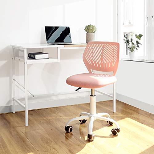 Desk Chair Armless for Kids, Height Adjustable Small Study Computer Task Chair for Student Children Teens with Wheels, Small Office Chair Compact Rolling with Mesh Cushion and Plastic Low-Back, Rose - color: Rose
