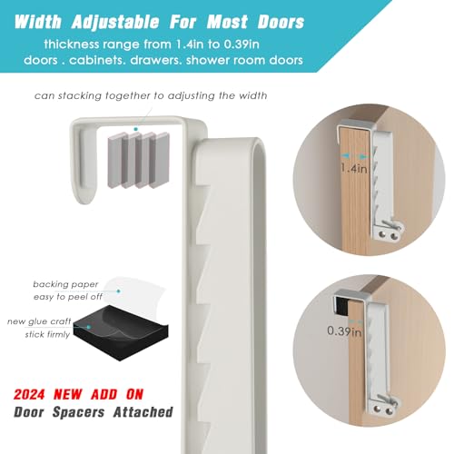 2 Pack Clothes Drying Rack, All Metal Over The Door Hooks, Thickness Adjustable, Collapsible, Space-Saving Hangers Organizer, Fit 1/2/5'' Doors (White) - color: Metal-white