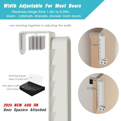 2 Pack Clothes Drying Rack, All Metal Over The Door Hooks, Thickness Adjustable, Collapsible, Space-Saving Hangers Organizer, Fit 1/2/5'' Doors (White) - color: Metal-white