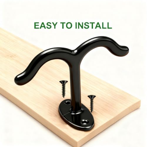 10 Pcs Zinc Alloy Ceiling Double Hook Cabinet Wardrobe Coat Towel Hat Hook Hooks Under Cabinet Shelf (Black) - color: Black